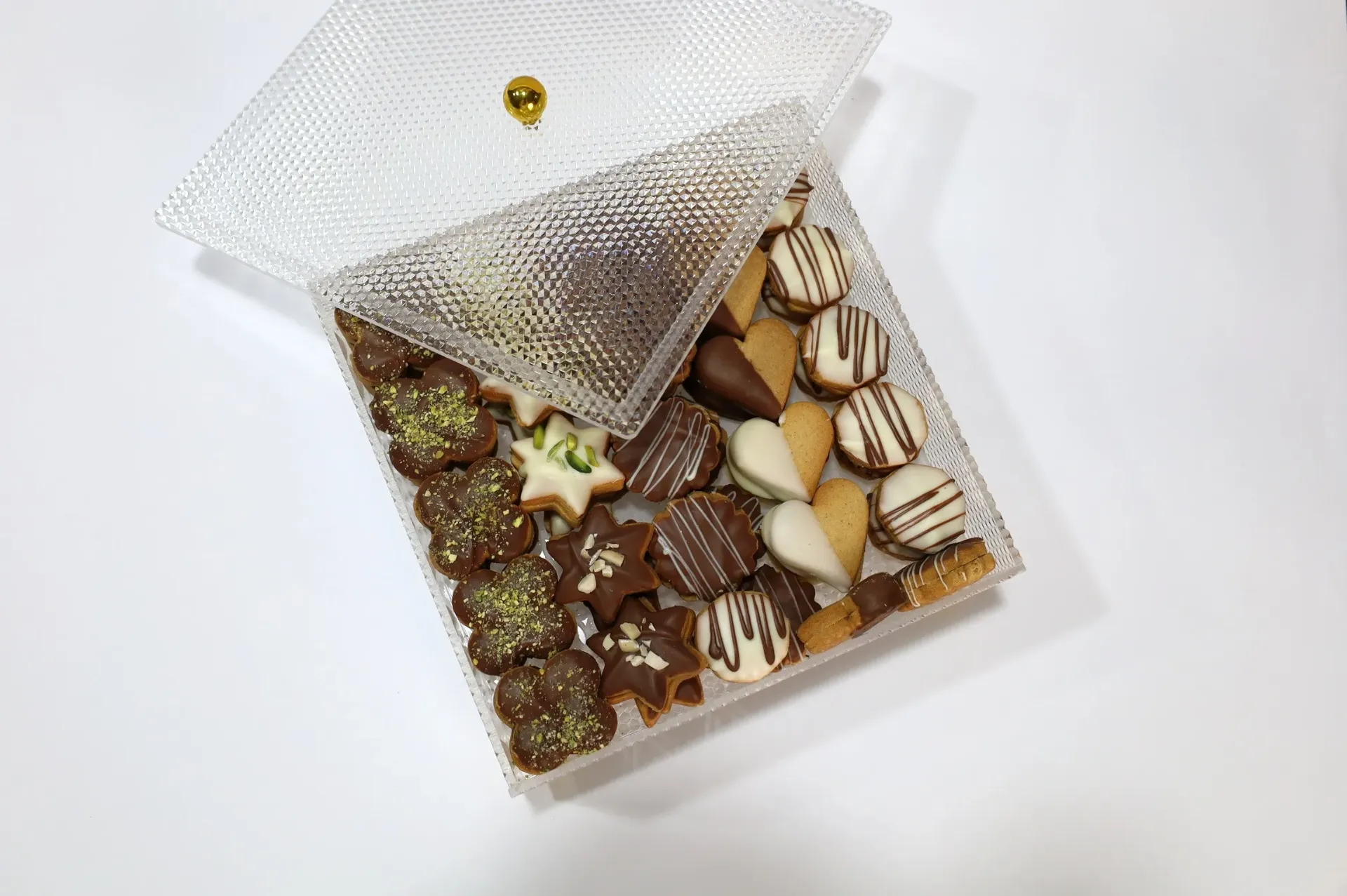 Luxury acrylic assorted biscuit box for hospitality 900 Gm